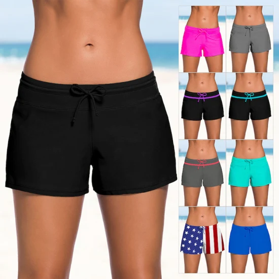 Pantalon de plage décontracté de couleur unie à la mode d'été, short de bain confortable pour femmes, pantalon court de natation, sous-vêtements de plage sportifs, pantalon court