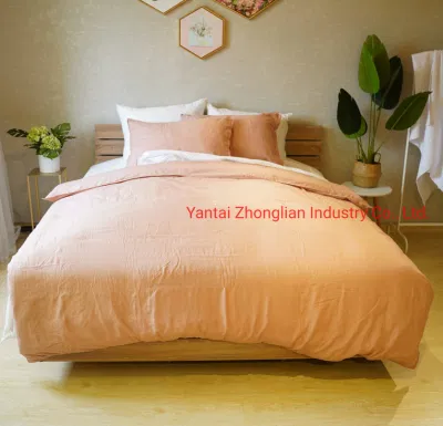 Parure de lit 100 % coton, aspect lin lavé, housse de couette avec 2 taies d'oreiller, parure de lit printemps et automne